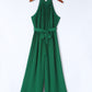 Green Halter Neck Pleated Wide Leg Jumpsuit with Belt