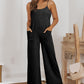 Black Patch Pockets Spaghetti Strap Wide Leg Jumpsuit