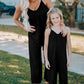 Black Spaghetti Straps Wide Leg Pocketed Jumpsuits