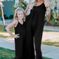 Black Spaghetti Straps Wide Leg Pocketed Jumpsuits