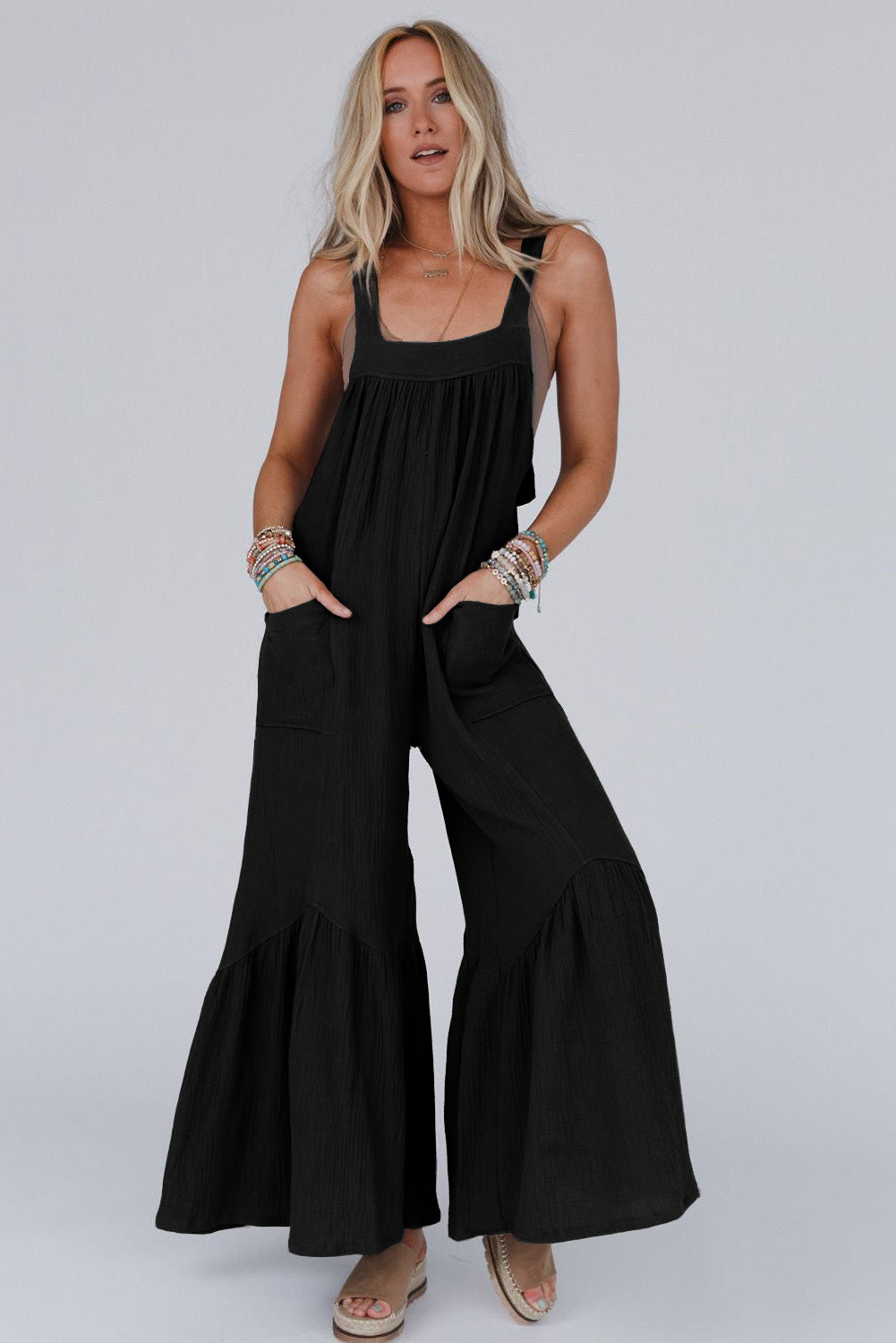 Gray Wide Leg Ruffle Jumpsuit