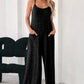 Black Patch Pockets Spaghetti Strap Wide Leg Jumpsuit