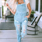 Sky Blue Constructed Bib Pocket Distressed Denim Overalls