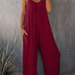 Black Spaghetti Straps Wide Leg Pocketed Jumpsuits