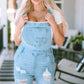 Sky Blue Constructed Bib Pocket Distressed Denim Overalls