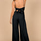 Black Spaghetti Straps Backless Knot Wide-Leg Jumpsuit