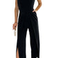 Black Spaghetti Straps Slit Leg Jumpsuit with Pockets