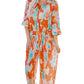 Multicolor Bohemian Tie Dye Pleated Shirt Collar Loose Jumpsuit