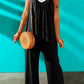 Black Spaghetti Straps Wide Leg Pocketed Jumpsuits