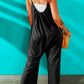 Black Spaghetti Straps Wide Leg Pocketed Jumpsuits