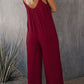 Black Spaghetti Straps Wide Leg Pocketed Jumpsuits