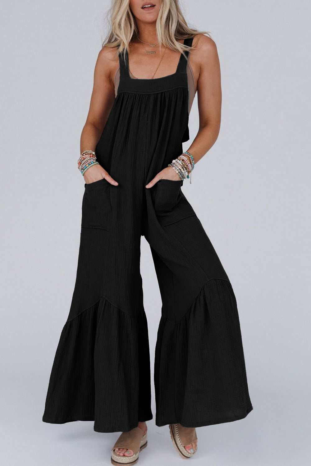 Gray Wide Leg Ruffle Jumpsuit