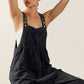 Black Textured Wide Leg Overalls