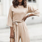 Apricot Bracelet Sleeve Waist Tie Wide Leg Jumpsuit