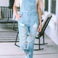 Sky Blue Constructed Bib Pocket Distressed Denim Overalls