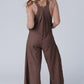 Black Striped Pleated Wide Leg Pocketed Jumpsuit