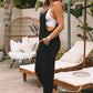 Black Button Straps Pocketed Cropped Jumpsuit