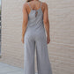 Black Patch Pockets Spaghetti Strap Wide Leg Jumpsuit