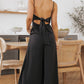 Black Spaghetti Straps Backless Knot Wide-Leg Jumpsuit