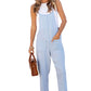 Sky Blue Chambray Pocketed Adjustable Straps Jumpsuit