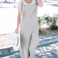 Light Grey Textured Self-Tie Strap Wide-Leg Overalls