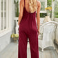 Black Spaghetti Straps Wide Leg Pocketed Jumpsuits