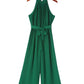 Green Halter Neck Pleated Wide Leg Jumpsuit with Belt