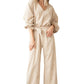 Apricot Keyhole Back V Neck Tie Waist Loose Jumpsuit