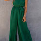 Green Halter Neck Pleated Wide Leg Jumpsuit with Belt