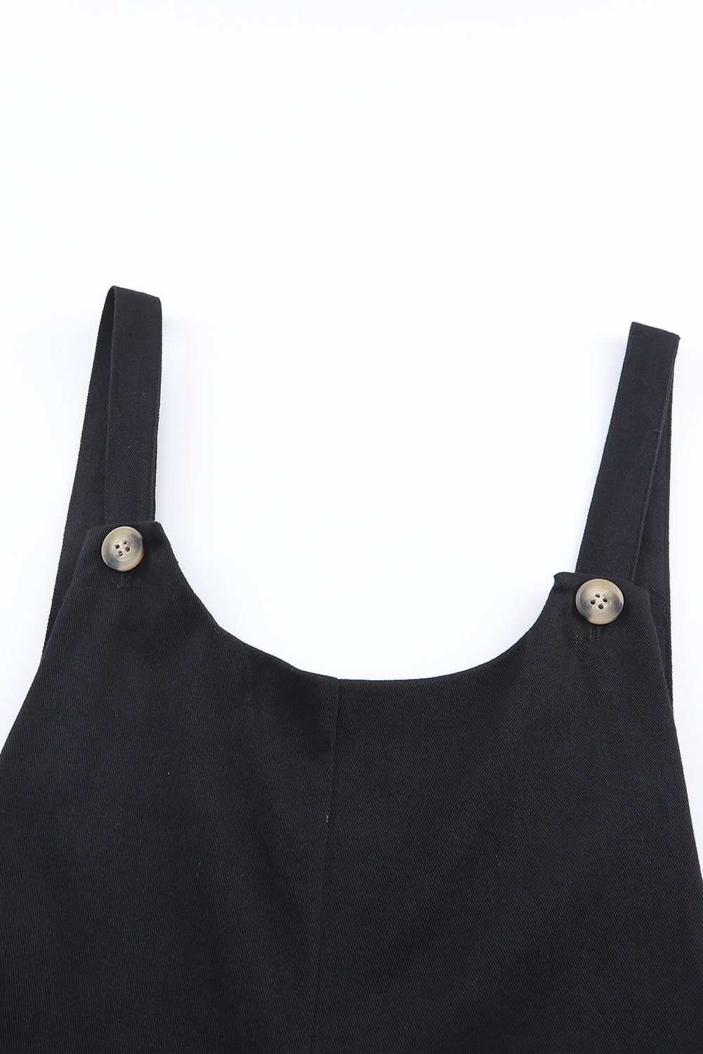 Black Button Straps Pocketed Cropped Jumpsuit