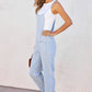 Sky Blue Chambray Pocketed Adjustable Straps Jumpsuit