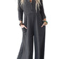 Gray Button Long Sleeve Wide Leg Jumpsuit