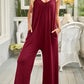 Black Spaghetti Straps Wide Leg Pocketed Jumpsuits