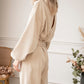 Apricot Keyhole Back V Neck Tie Waist Loose Jumpsuit