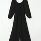 Black Smocked Square Neck Long Sleeve Wide Leg Jumpsuit