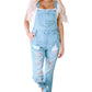 Sky Blue Constructed Bib Pocket Distressed Denim Overalls