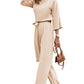 Apricot Bracelet Sleeve Waist Tie Wide Leg Jumpsuit