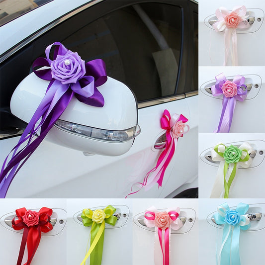 1pc 2023 Spring Wedding Car Door Handles Beautiful Party and Festival Supplies Colorful Ribbon Rearview Flower Wedding Decoration