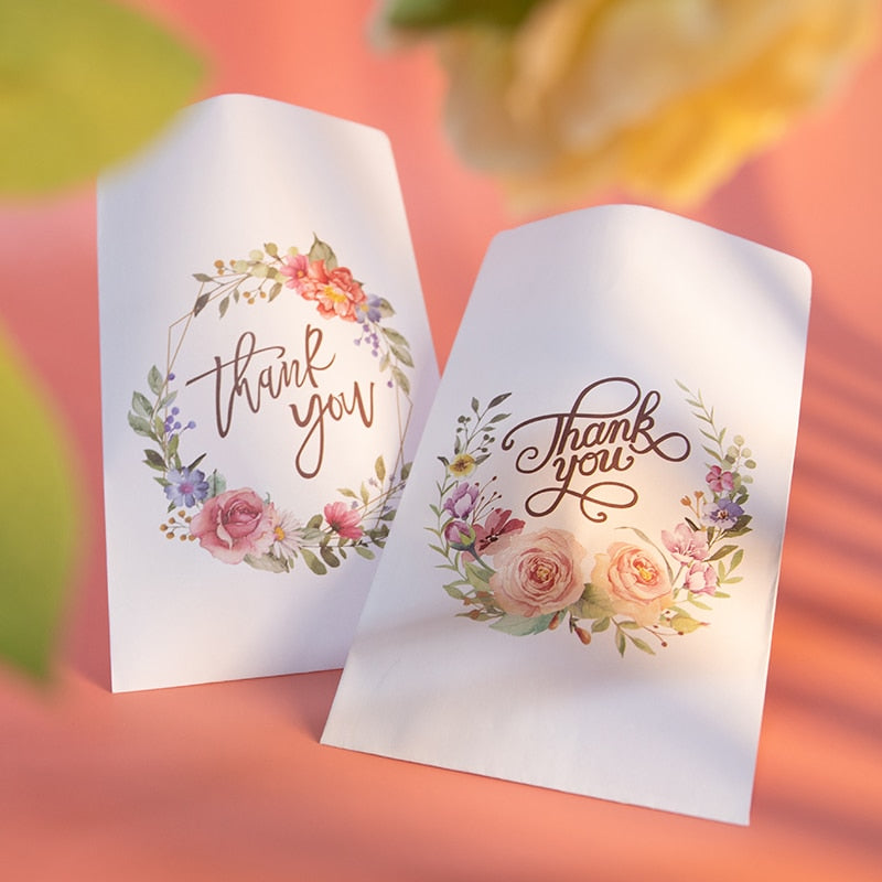 iCraft 12Sets Hand-drawn Floral Thank You Paper Gift Bag Party Wedding Favor Treat Pouch Blossm Present Wrapping Supplies