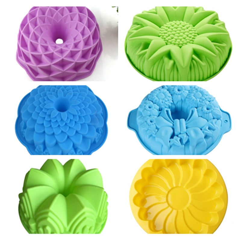 Silicone Big Cake Molds Flower Crown Shape Cake Bakeware Baking Tools: 3D Bread Pastry Mould Pizza Pan DIY Birthday Wedding Party