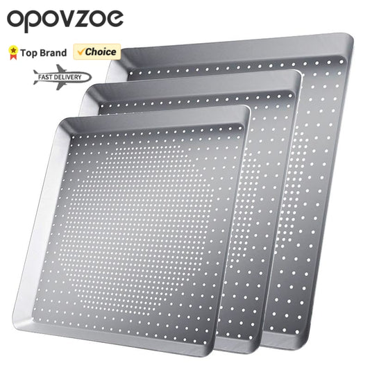 8/10/12inch Nonstick Square Pizza Crisp Pan with Holes Perforated Aluminum Alloy Pizza Oven Tray Bakeware for Oven Baking Pizza