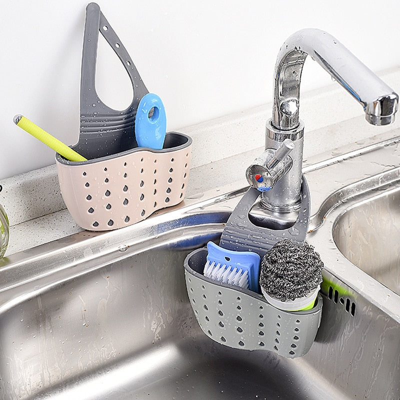 Home Storage Drain Basket Kitchen Sink Holder Adjustable Soap Sponge Shelf Hanging Drain Basket Bag Kitchen Accessories