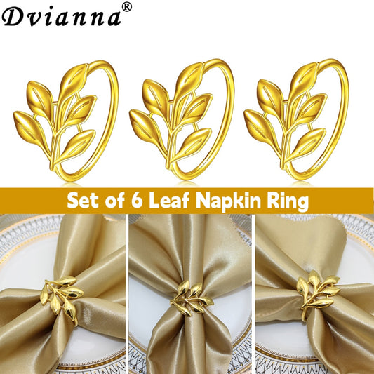 6 Pieces Gold Leaf Napkin Rings Fall Napkin Holder for Christmas Thanksgiving Wedding Dinnig Table Decoration 2023  HWL02