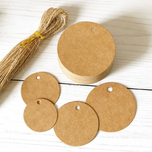 100pcs 3-5cm Round Kraft Paper Tags with Strings for weddings, birthdays, Christmas Party hang tag labels, packaging supplies, and Decor